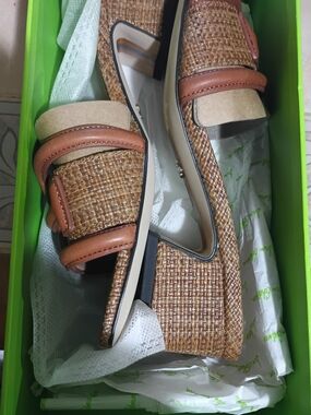 Sam Edelman Tan Woven Leather-Trim Mule Clogs